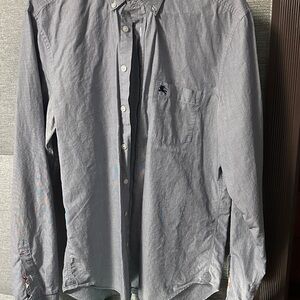 Burberry Light Blue Button-Down Shirt with Check Trim